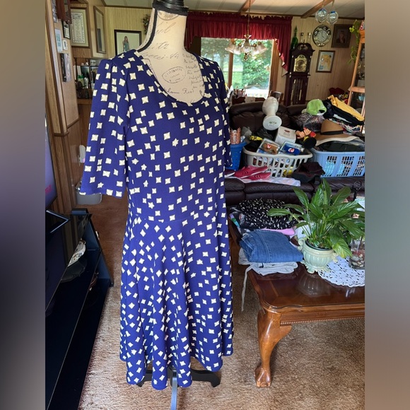 LuLaRoe navy blue Fit & Flare Knee Length Dress Size 3XL. - Picture 10 of 14